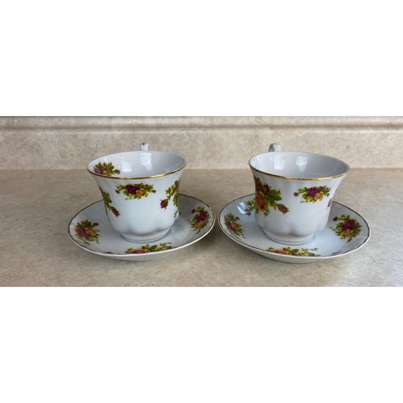 Crown Imperial Fine China Made In Romania Set Of 2 Tea Cups And Saucers - Picture 5 of 11